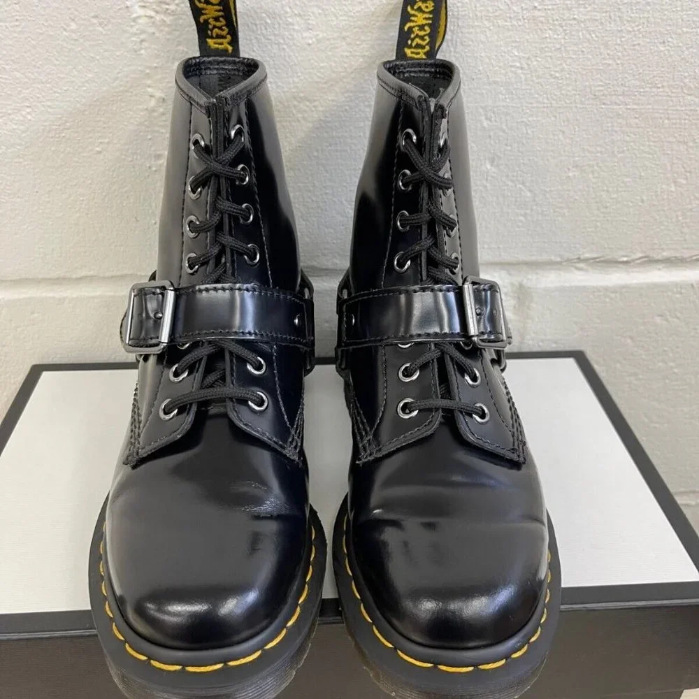 Dr. Martens 1460 Harness‎ Patent Black Leather Boots Men's Size 5/Womens US 6